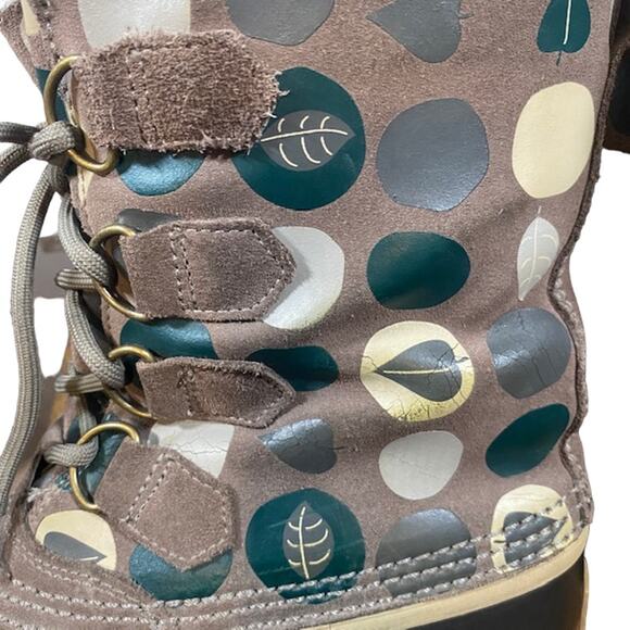 Sorel Pac Tan Graphic Lace Up Fur Trim Winter Snow Boots Women Sz 8 - Picture 9 of 15